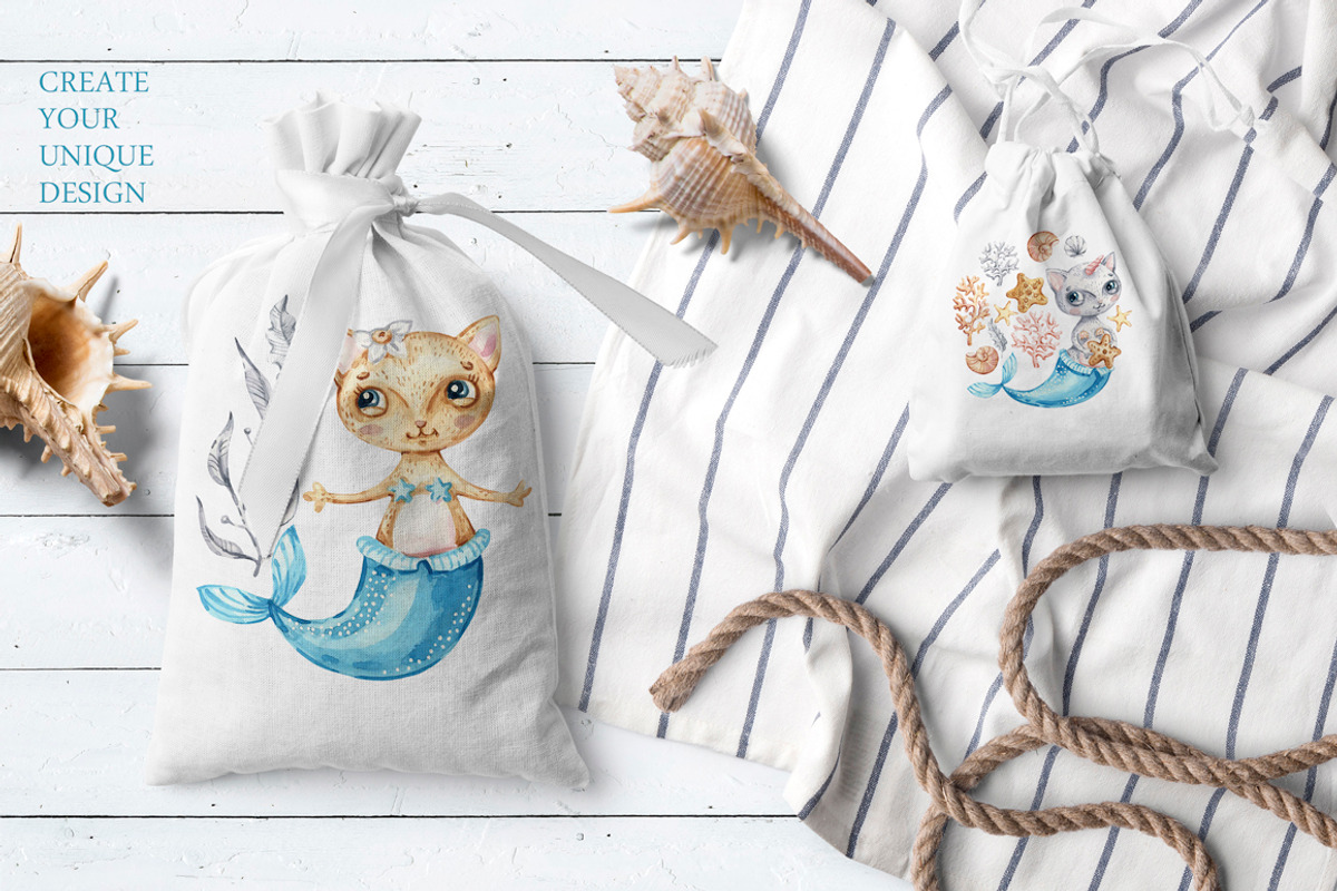 Cat Mermaid watercolor clipart, an Animal Illustration by UlitkaStudio (Photo 5 of 10)
