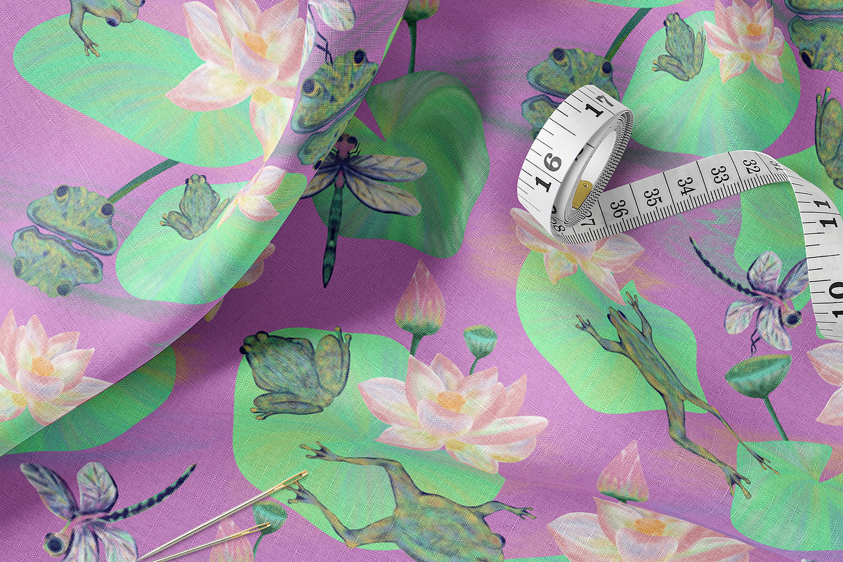 Frog Lotus Seamless Pattern, a Pattern Graphic by Oksana Dovhopol Art (Photo 18 of 23)