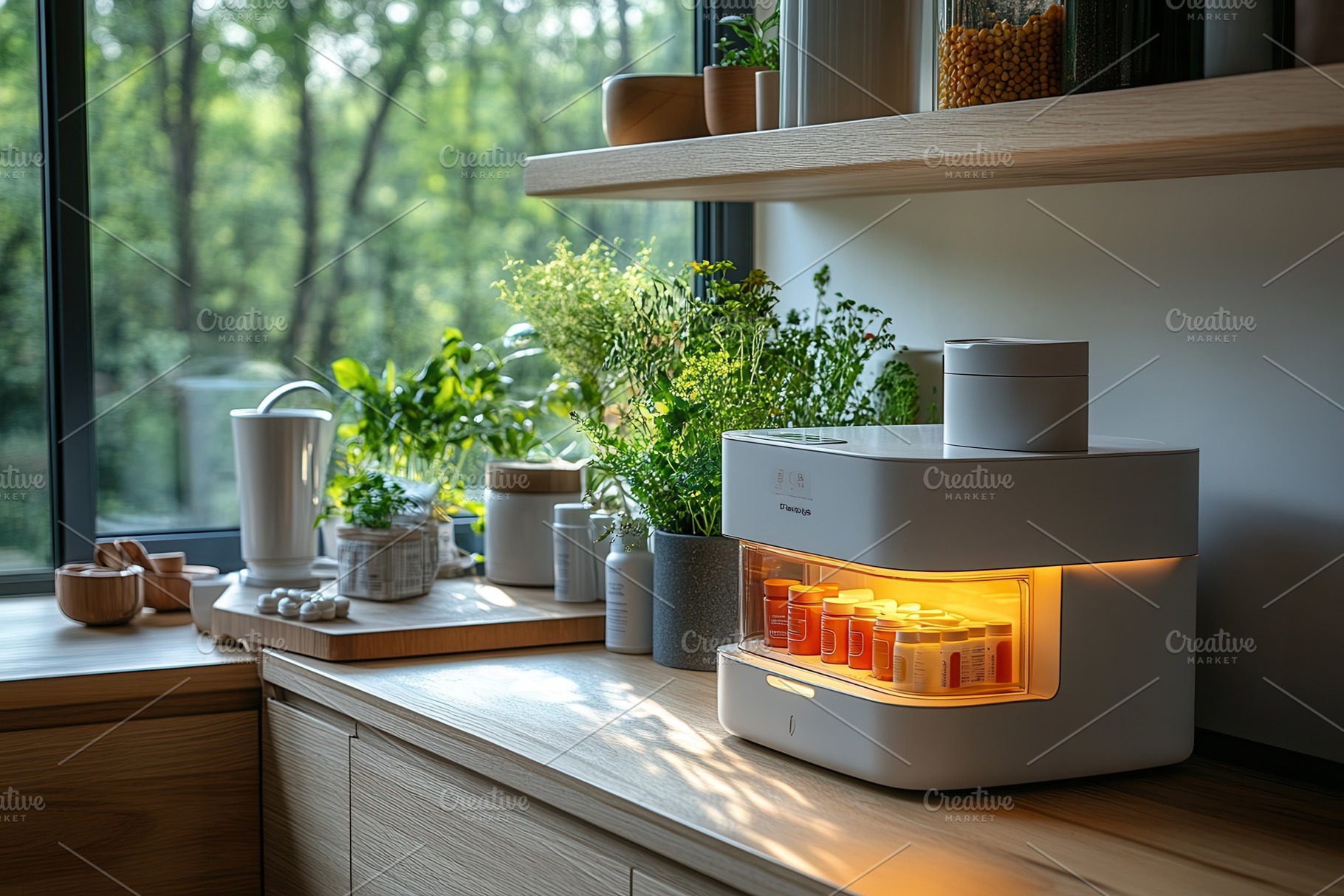 Modern kitchen with an innovative ap, a Photo by Tanuart