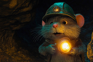 Adventurous Mouse in a Mine with Lantern, an Animal Photo by Ales Munt