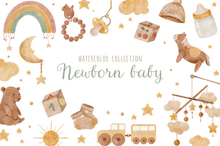 Watercolor set Newborn baby