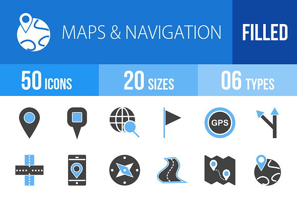 50 Maps Blue & Black Icons preview 4