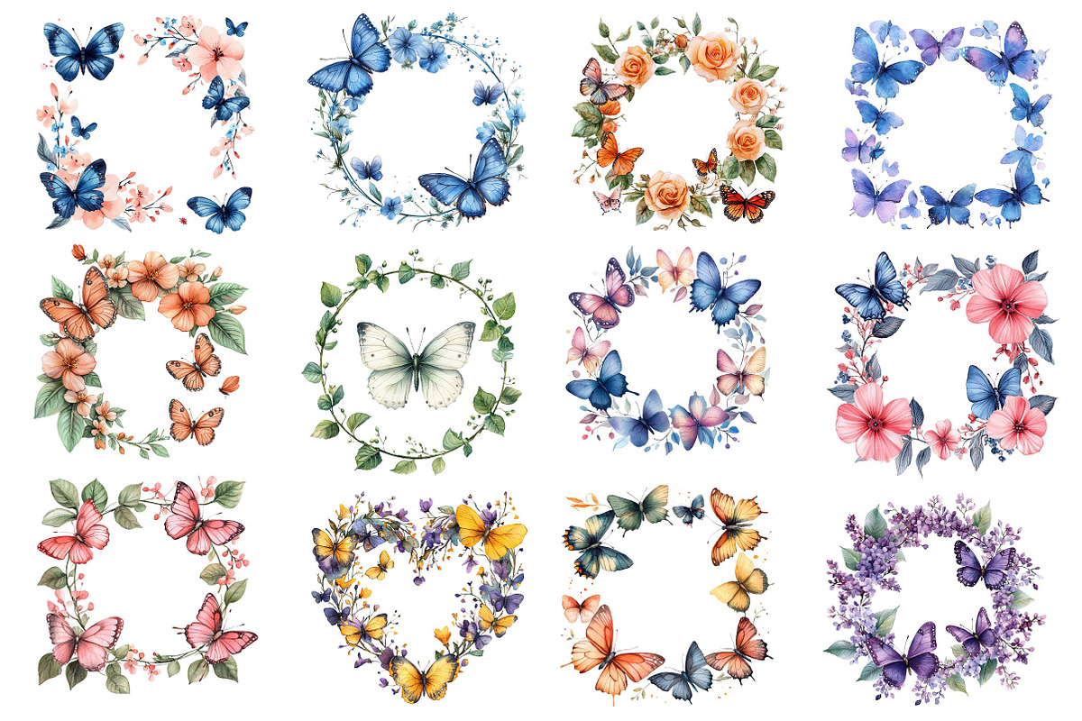 Floral Butterfly Border Clipart, an Illustration by Dream Creation (Photo 3 of 5)