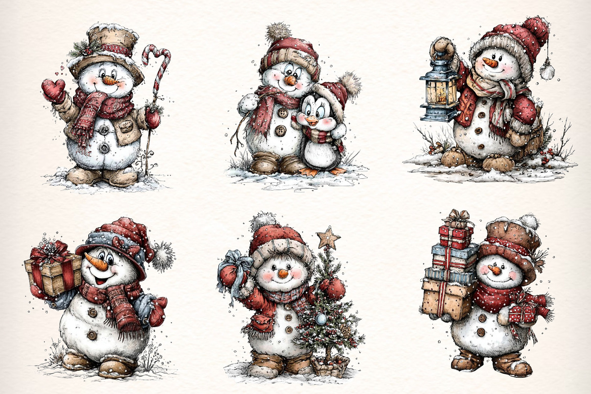 Christmas Whimsical Snowman Clipart, an Illustration by Dream Creation (Photo 4 of 7)