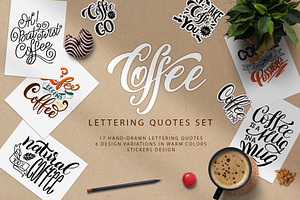 Coffee Quotes Lettering Set