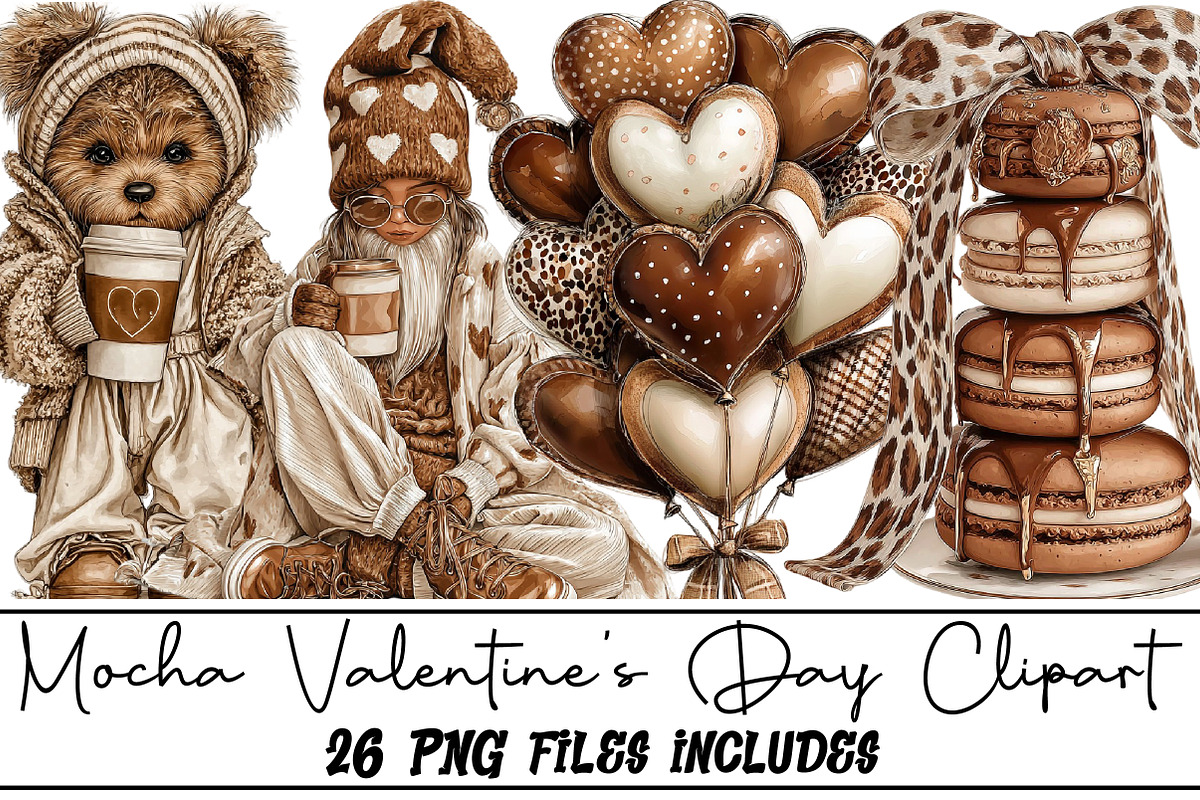 Mocha Valentine's Day Clipart, an Illustration by DreamArtGraphic (Photo 1 of 5)
