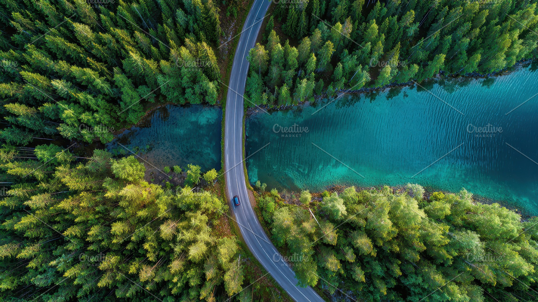 Scenic summer aerial view of winding, a Photo by Pavel_design