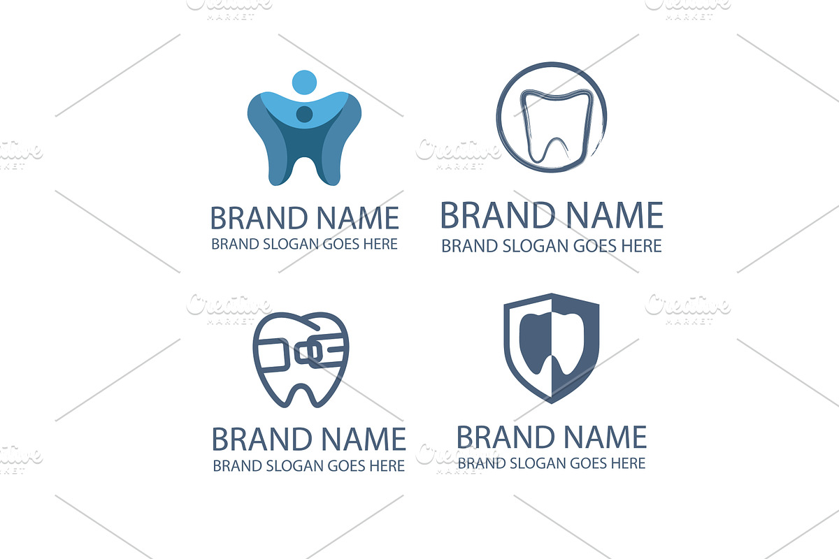 Four dental logos pack set, an Object Illustration by LogosDen