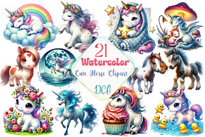 Watercolor Unicorn Cute Horse, an Illustration by DreamCafeArt