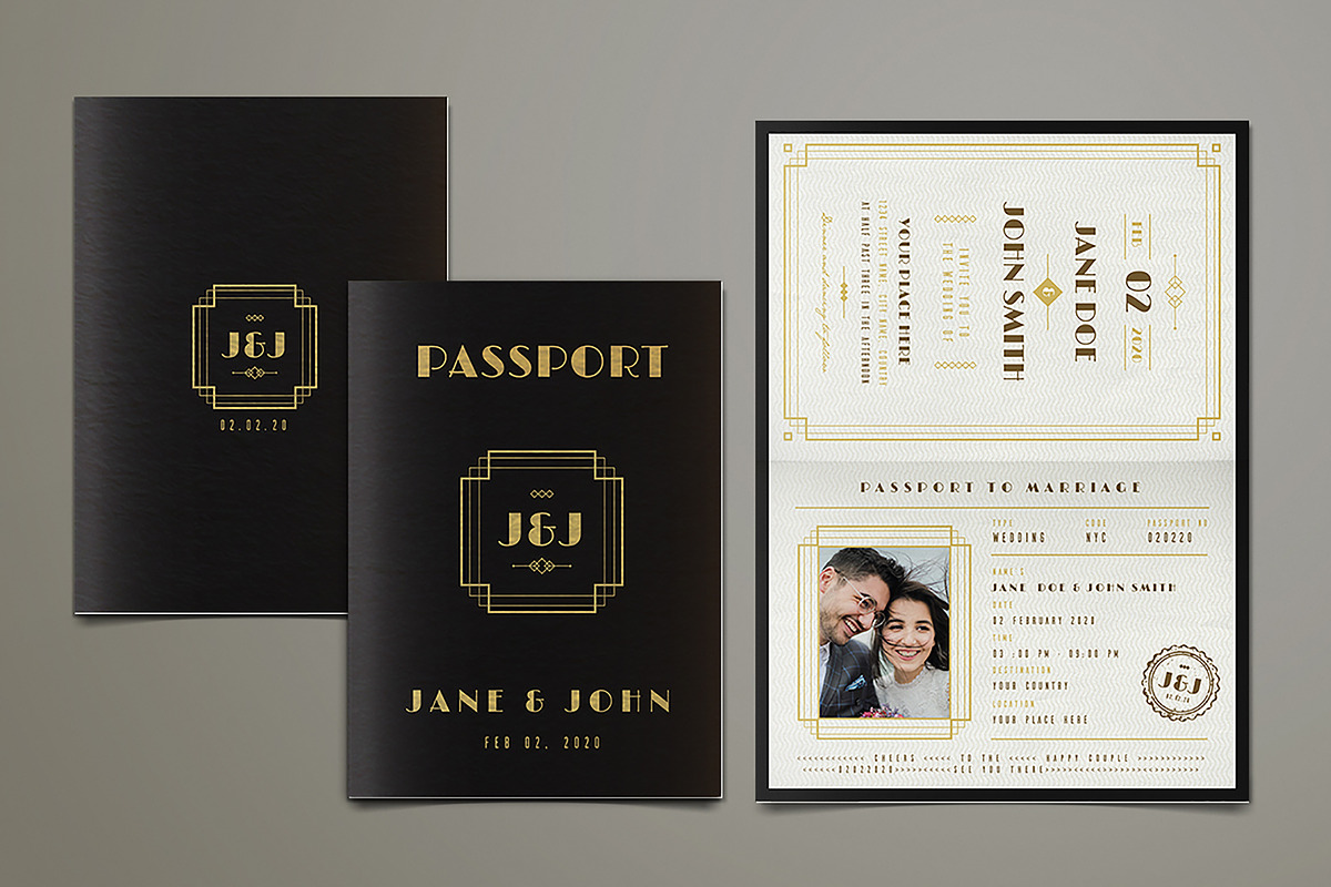 Art Deco Passport Wedding Invitation, an Invitation Template by Vynetta (Photo 3 of 7)