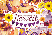 Harvest. Watercolor clipart, a Decorative Illustration by Kuzya's shop (Thumbnail 1 of 6)