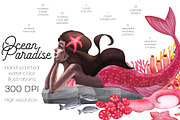 Ocean Paradise - watercolor mermaids, an Animal Illustration by Ekaterina Glazkova (Thumbnail 2 of 14)