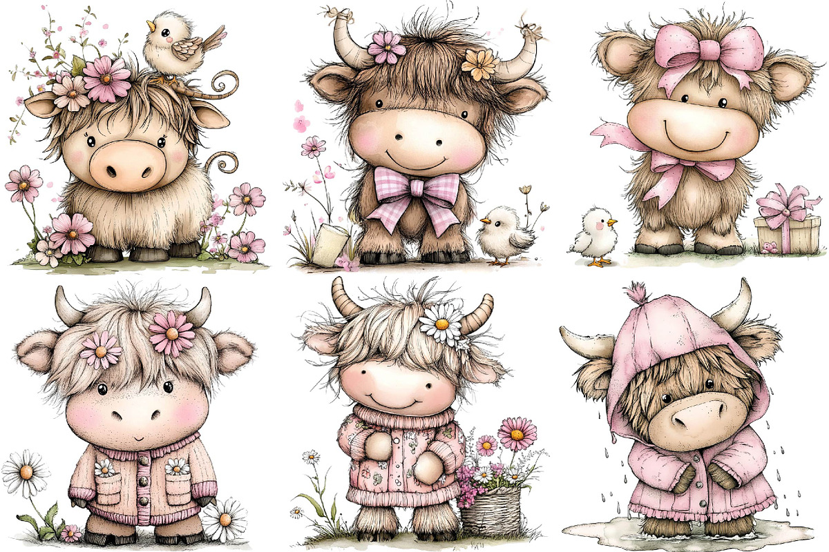 Whimsical Easter Highland Cow Clipar, an Illustration by DreamPrint404 (Photo 4 of 6)