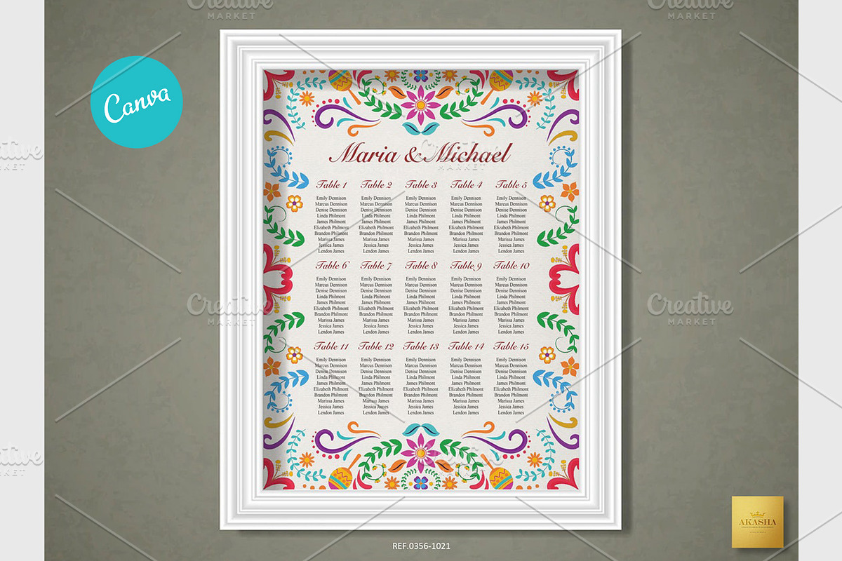 Mexican Seating Chart | CANVA, a Stationery Template by Creative Market (Photo 1 of 5)