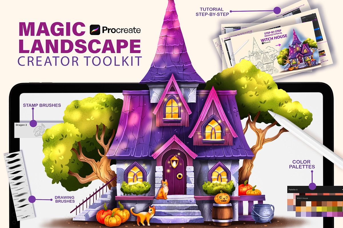 PROCREATE LANDSCAPE KIT & TUTORIAL, a Brush Add-On by AlexandraArt (Photo 1 of 13)