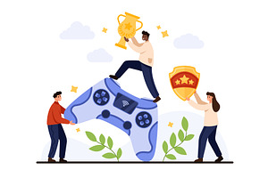Gamers Teamwork with Game Controller, a Technology Illustration by Flashvector