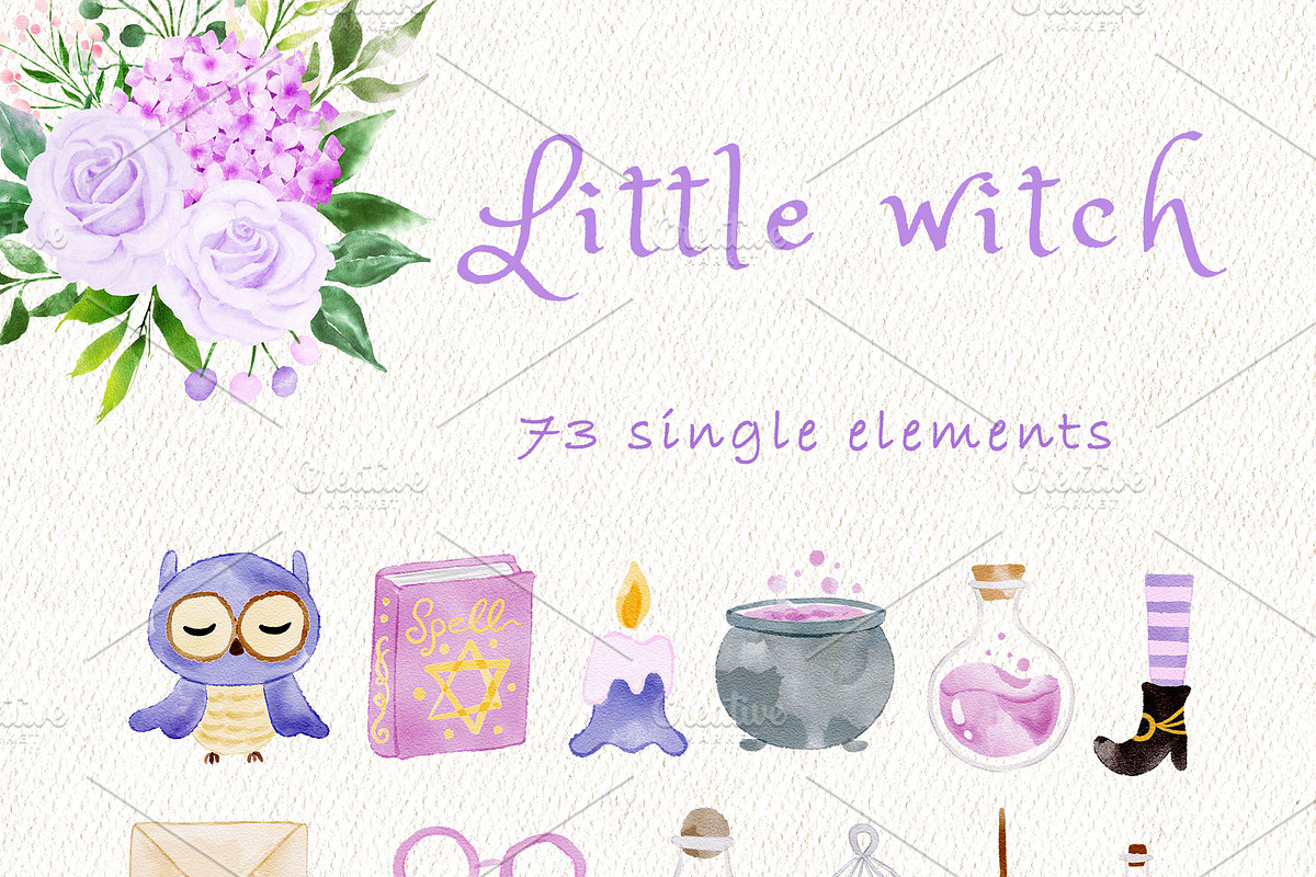 Little witch - Halloween clipart, a Decorative Illustration by heyiamalice (Photo 8 of 13)