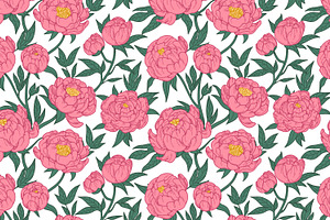 Peonies, Floral Seamless Patterns