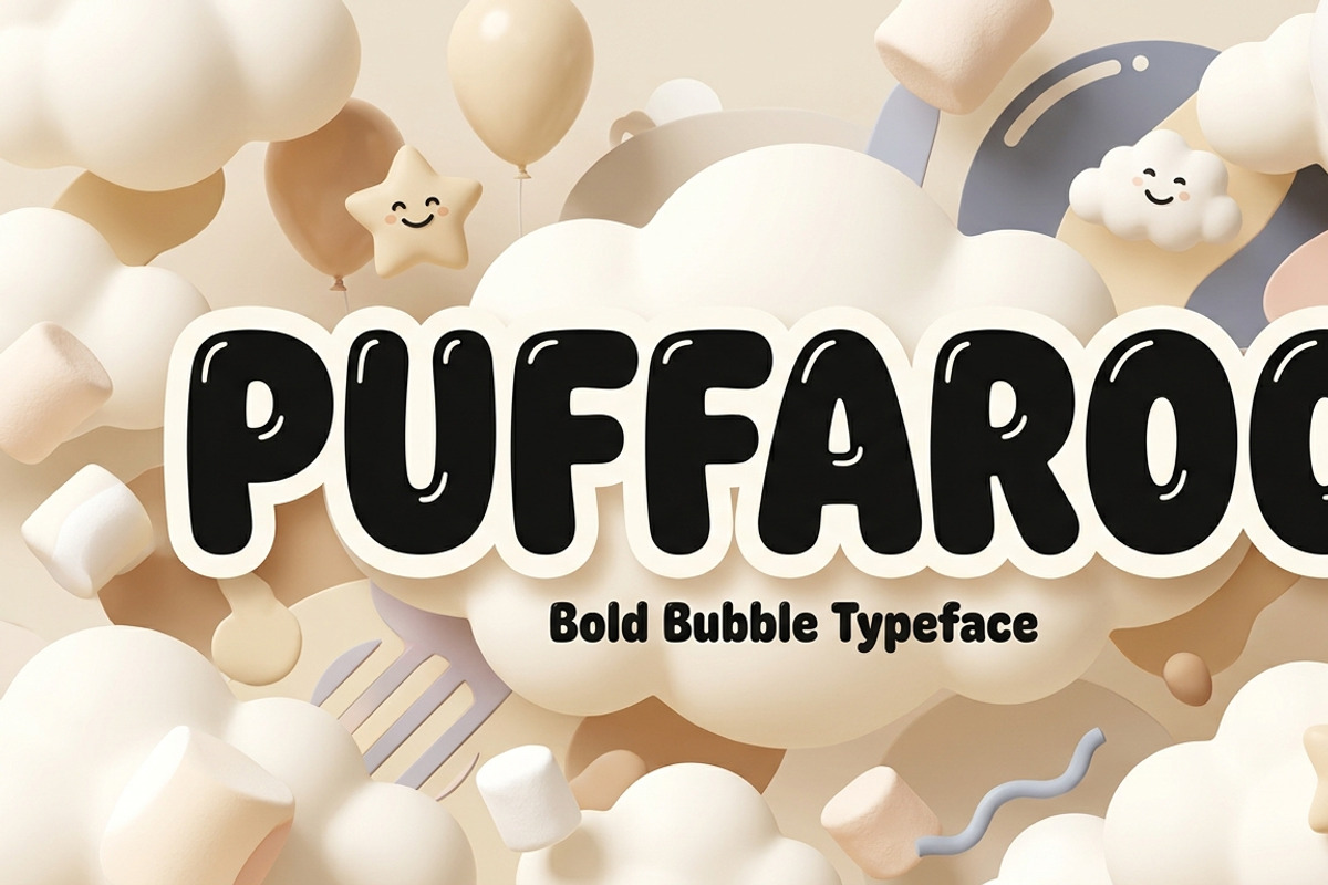 Puffaroo – Playful Bubble Font, a Sans Serif Font by RAHMAT (Photo 9 of 11)