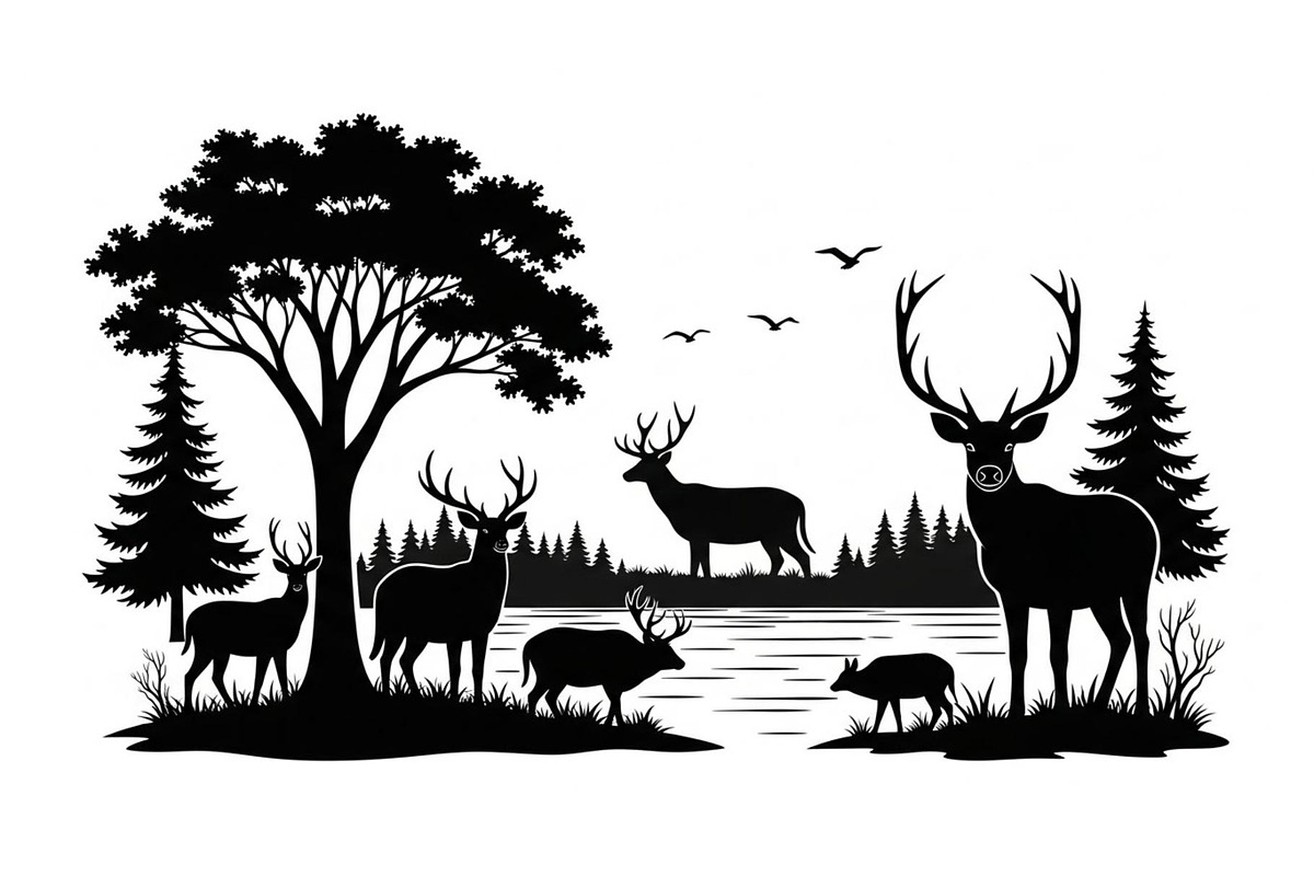 Wildlife Forest Silhouette Vector Bu, an Illustration by Designs_River (Photo 33 of 51)