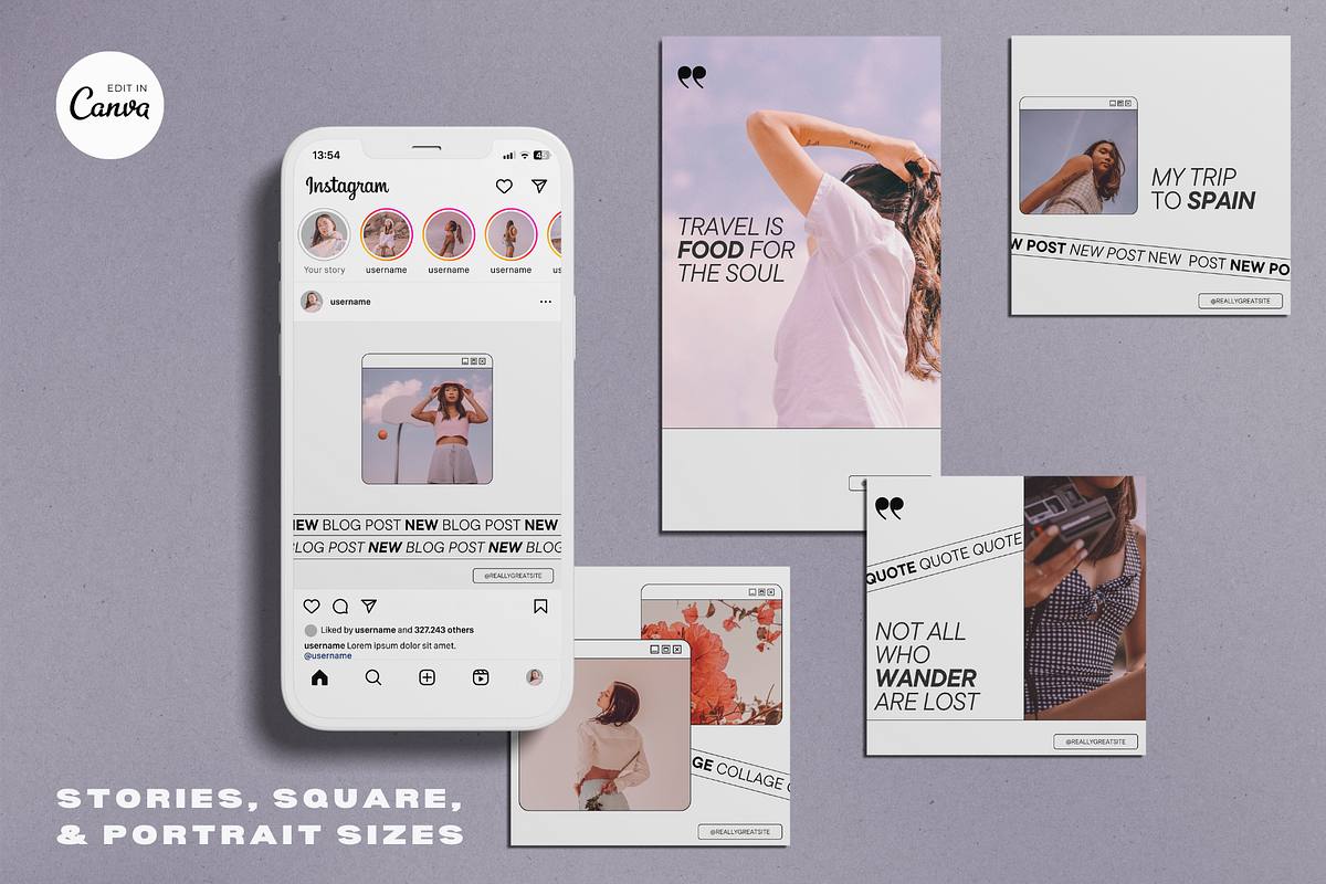 132 Travel Instagram Canva Templates, a Social Media Template by Dandy Studio (Photo 1 of 5)