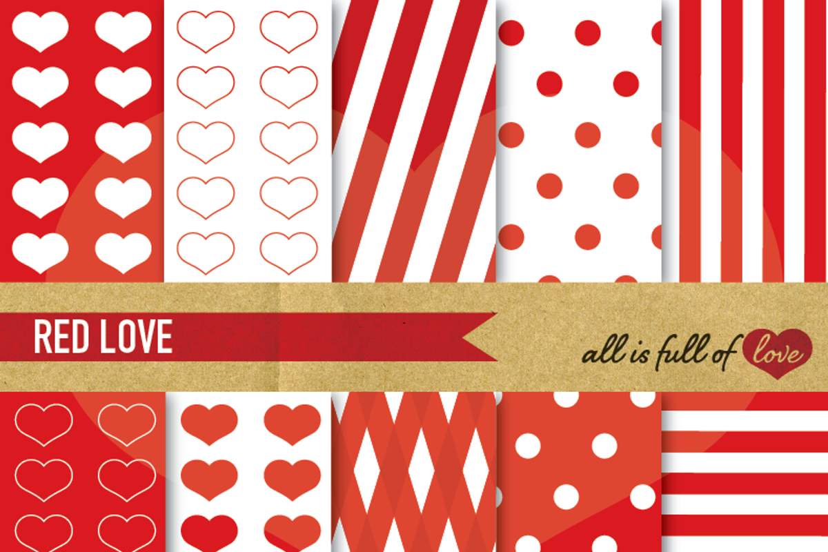 Red Printable Digital Paper Set