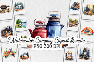 Watercolor Camping Clipart Bundle