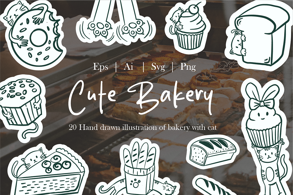 Hand Drawn Cute Bakery, a Food Illustration by HunEyy (Photo 1 of 7)