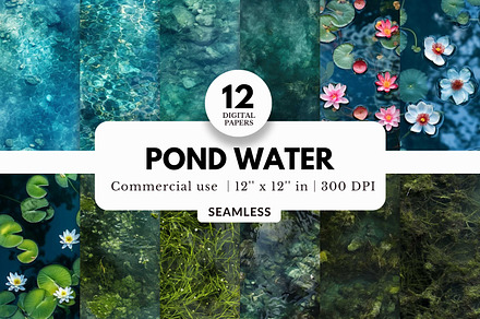 12 Pond Water Digital Papers, a Texture Graphic by NorthWindPixels