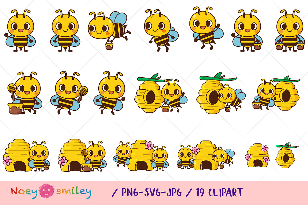 Funny Honey Bee Cartoon, Clipart, an Animal Illustration by Noey smiley (Photo 2 of 7)