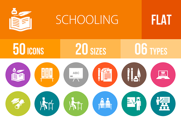 50 Schooling Flat Round Icons preview 4
