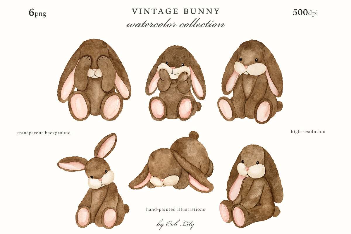 Vintage Bunny Watercolor Collection, an Animal Illustration by Ooh Lily (Photo 6 of 20)
