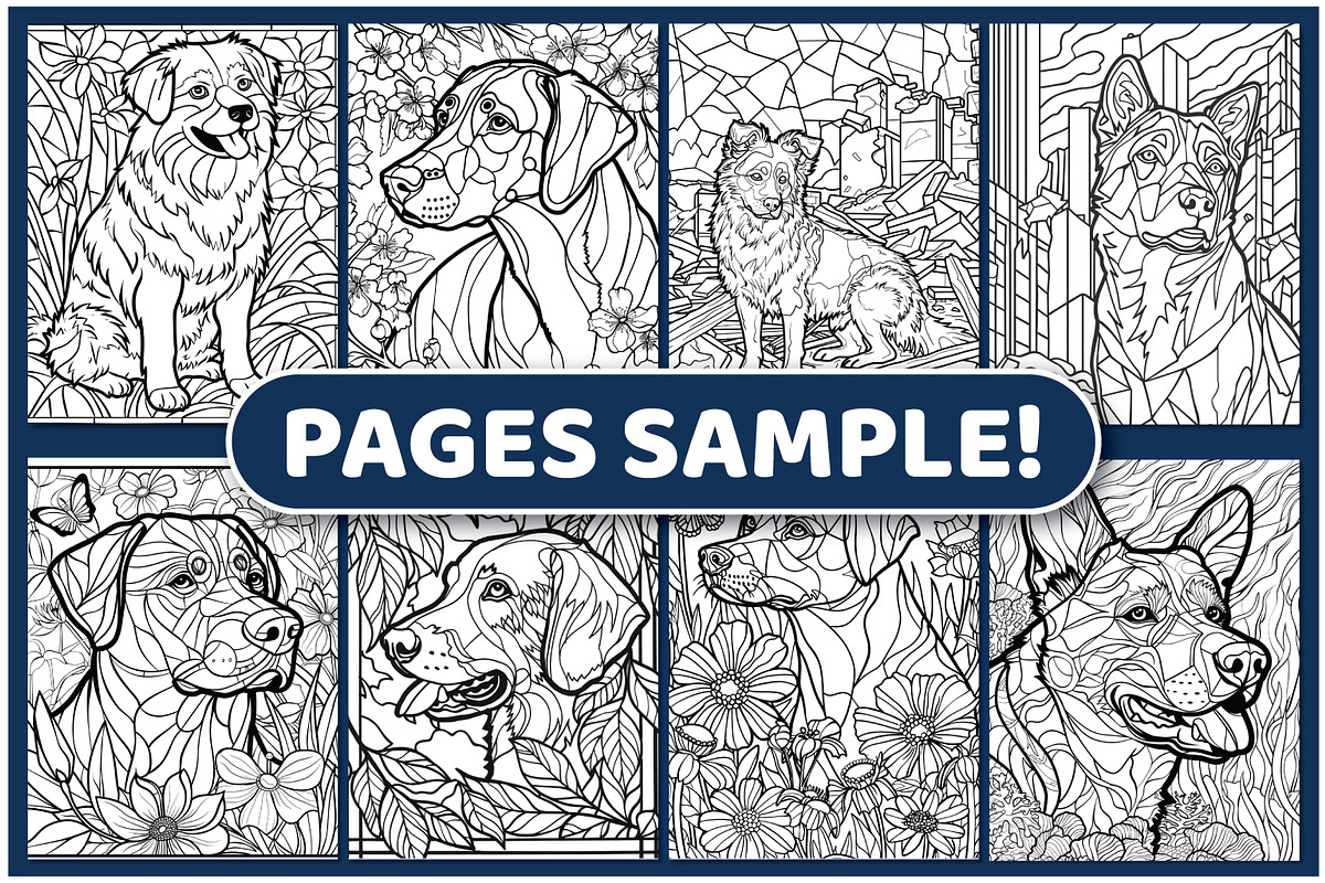 Stained Glass Dog Coloring Pages, an Animal Illustration by BrightMart (Photo 3 of 3)