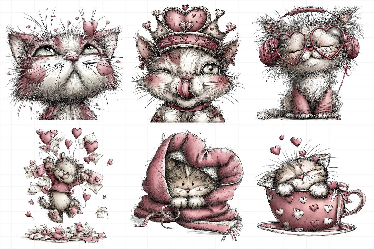 Quirky Valentines Cats Clipart, an Illustration by Daily.Designs (Photo 4 of 8)