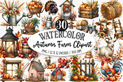 Watercolor Autumn Farm Clipart, an Illustration by Designking (Thumbnail 1 of 5)
