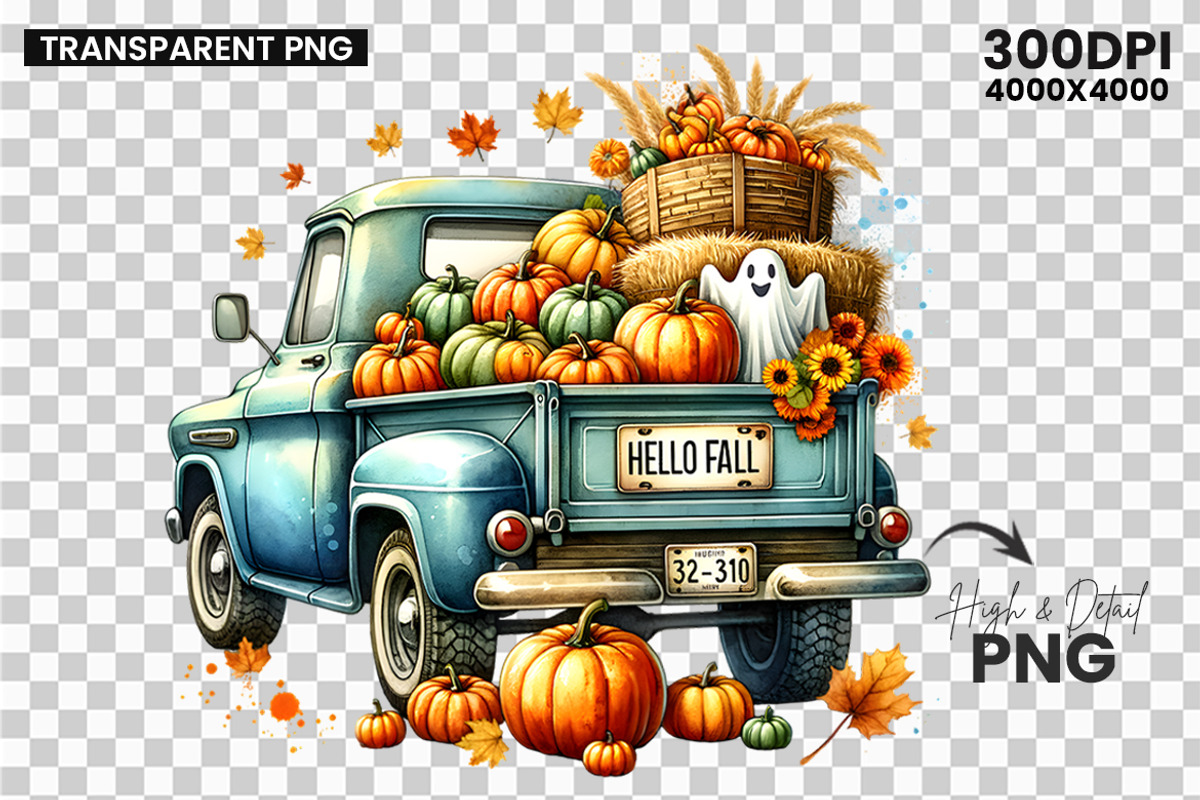 Pumpkin Truck Fall Harvest Clipart, a Seasonal Illustration by Creative Arslan (Photo 3 of 3)