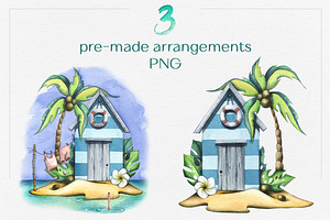 Tropical Island Watercolor Clip Art