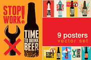 Beer time bottle vector poster set., a Food Illustration by PoPaShop (Thumbnail 1 of 10)