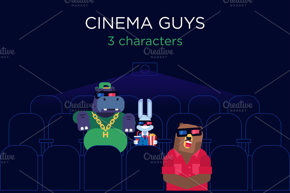 Set of 3 characters in cinema, an Animal Illustration by Dima&Leta Stolz (Photo 1 of 4)