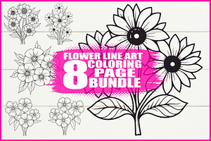 Flower Line Art Coloring Pages Set, an Illustration by jahid234