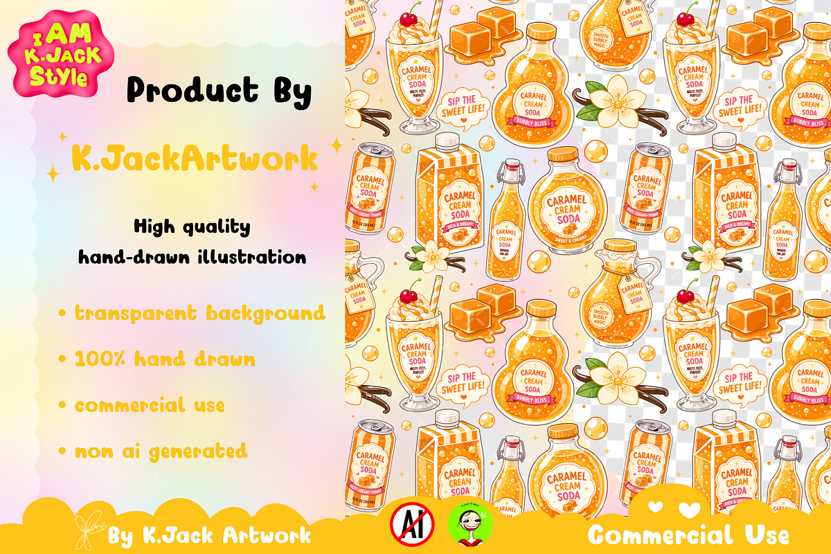 Cute Caramel Cream Soda Seamless, a Background Graphic by K.JackArtwork (Photo 3 of 8)