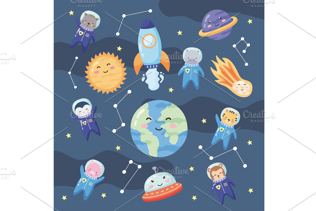 space animals twelve icons, an Animal Illustration by studiogstock