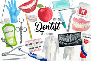 Watercolor Dentist Clipart, Dental