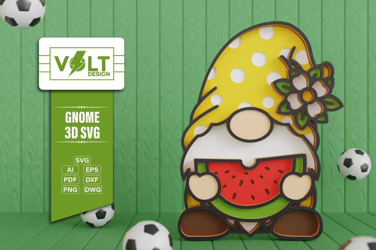 Summer Gnome 3D SVG Multilayered Cut, a Decorative Illustration by Volt_Design (Photo 2 of 3)