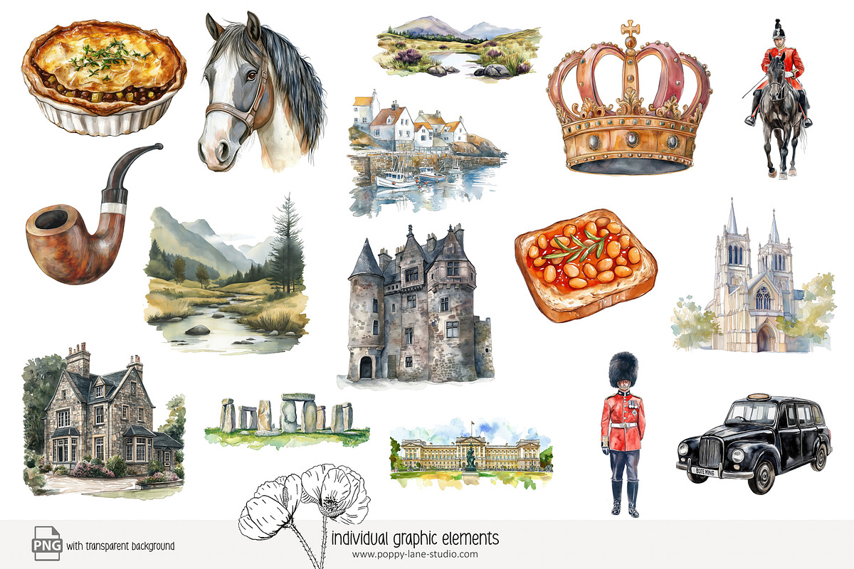 90 Great Britain clip art, a Decorative Illustration by Poppy Lane Studio (Photo 8 of 11)