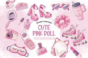 Fashion Doll Clip Art, Pink Clipart, an Illustration by TatiMockup
