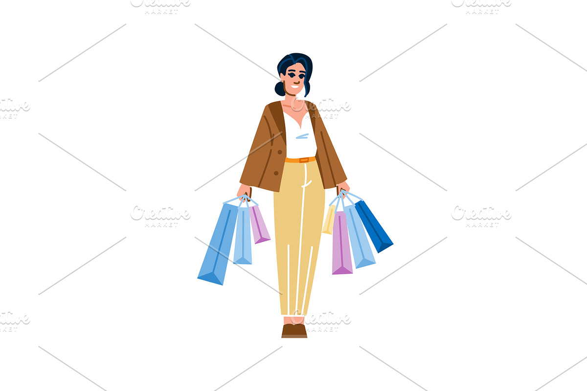 Happy shopper carrying colorful, an Object Illustration by pikepicture