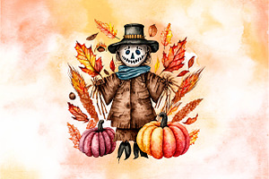 Watercolor Scarecrow Autumn Clipart