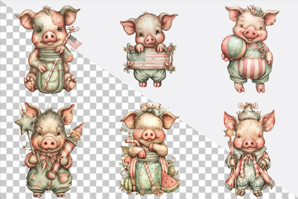Whimsical Pig 4th of July Clipart, an Animal Illustration by SVGArt (Photo 2 of 9)