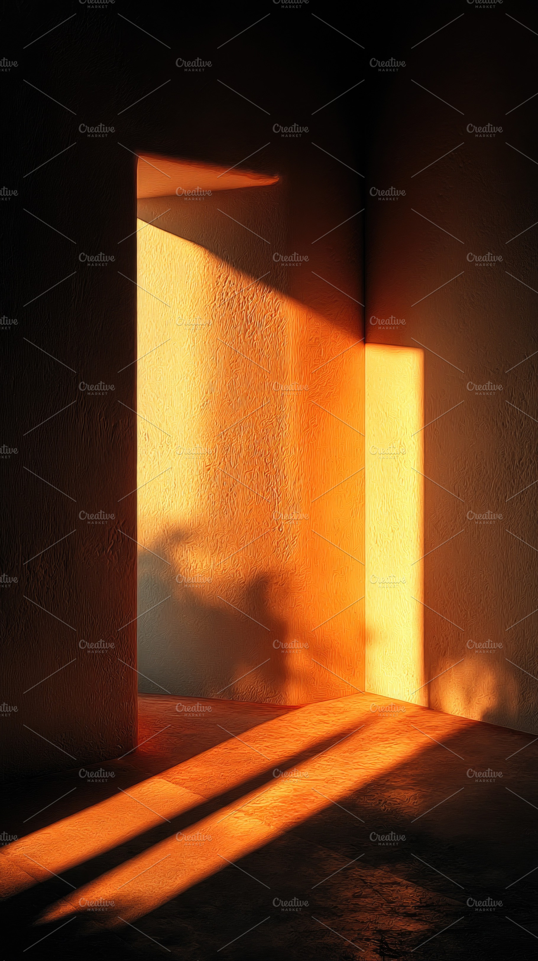 Dark Minimal Doorway with Golden Sunlight and Long Shadows, a Background Photo by José Manuel Gelpi